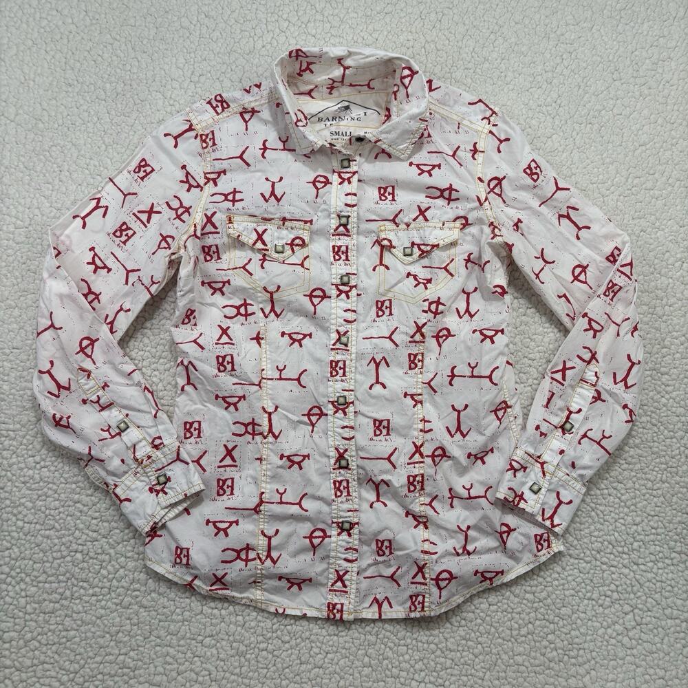 Barn Fly Trading Womens S Pearl Snap Western Shirt All Over Print Branding AOP
